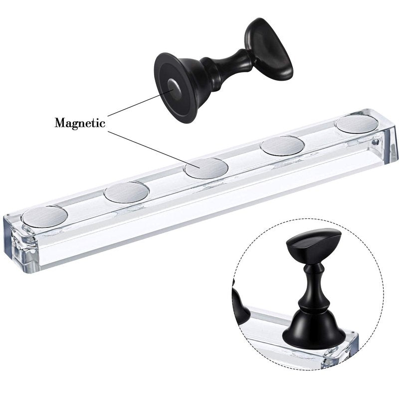 Blulu Nail Stand Set - Acrylic Magnetic Press Nail Holder for Painting | 2 Stands & 96 Reusable Adhesive Putty (Black)