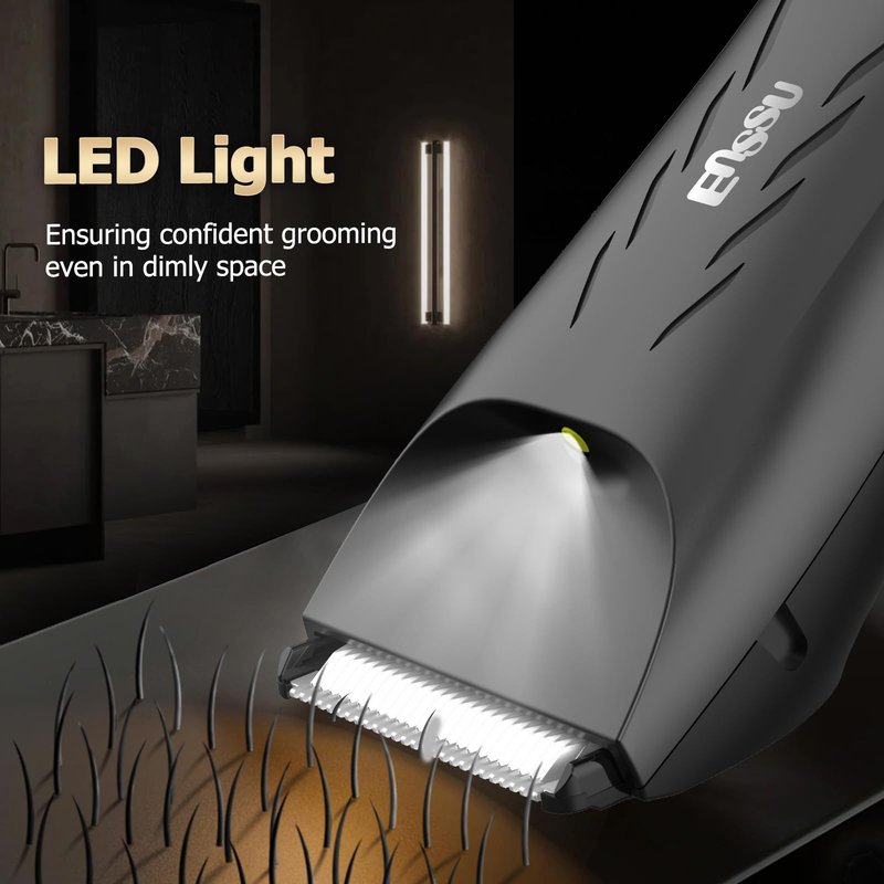 ENSSU Manscape Body Hair Trimmer for Men, Pubic Groin Hair Trimmer for Men with Safe Blade, Cordless Ball Shaver w/Light, Charging Dock, Waterproof Body Groomer, LED Display, 1H Charge,Black