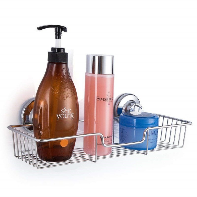 SANNO Suction Cups Shower Caddy with Soap Holder, Rustproof Stainless Steel Wall Mounted Shower Basket