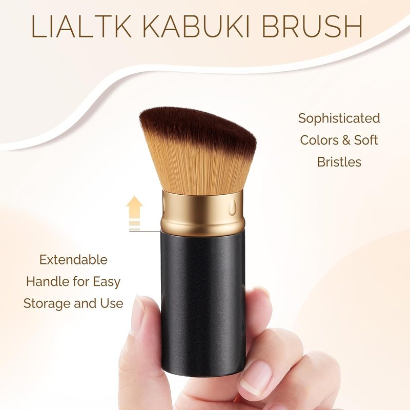 Retractable Kabuki Makeup Brush - All-in-One Travel Face Brush for Foundation, Powder & Blush | Portable & Easy to Use (Black)