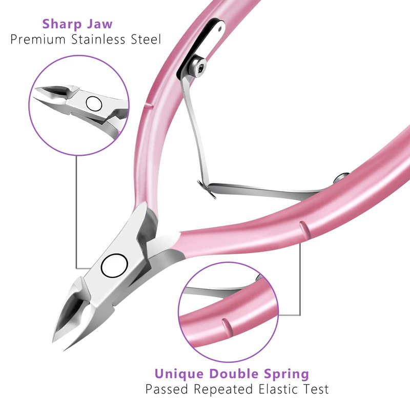 Cuticle Trimmer with Cuticle Pusher and Scissors, Cuticle Remover Professional Durable Pedicure Manicure Tools, Stainless Steel Cuticle Nipper Cutter Clipper (Pink Pusher)