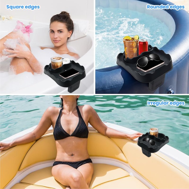 Hot Tub Table Tray,Foldable Hot Tub Side Table,No nslip Drink Caddy with 2 Cup Holders and Drain Holes,Keep Snacks-Drinks Handy and Dry,for Inflatable Spa/Pool/Bathtub