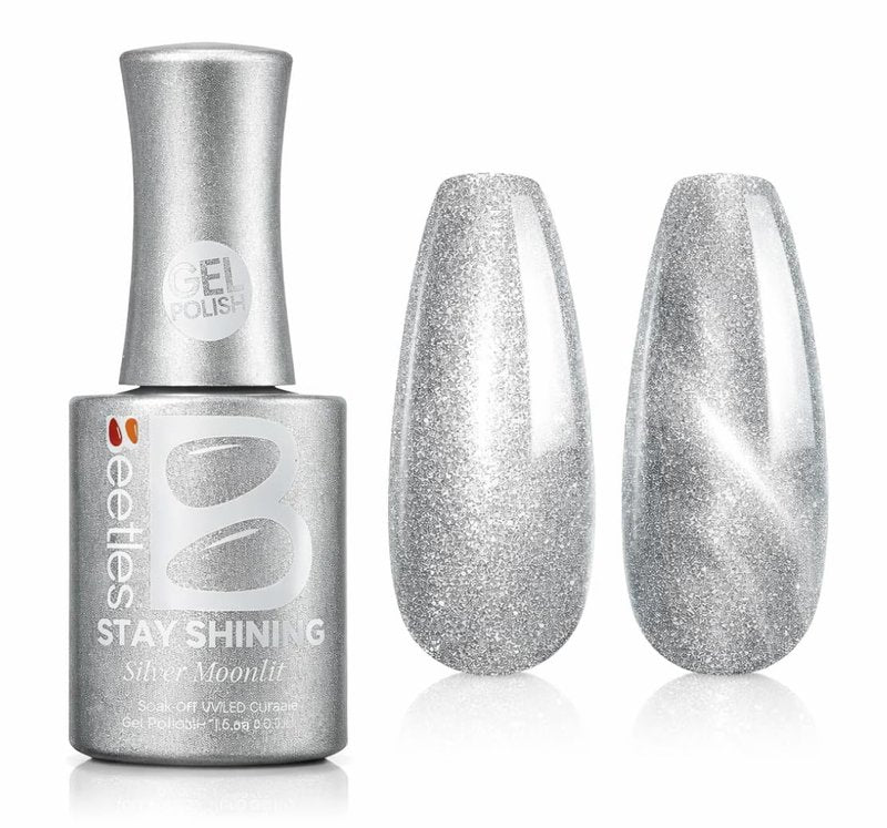 Beetles Pearl Gel Nail Polish - 15ml Stay Shining Silver Moonlight Gel Polish White Sliver Sparkle Thread Effect Nail Art Uv Led Home Salon Long-Lasting Soak-Off Nail Gel Gift for Women
