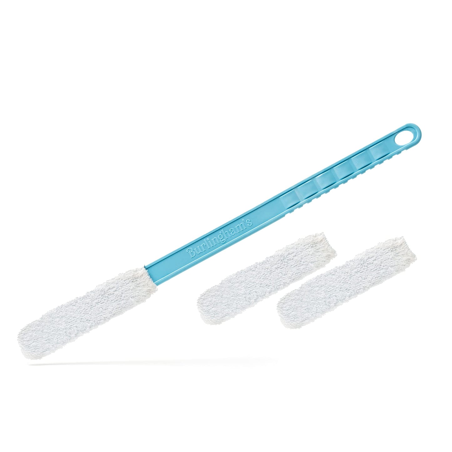 Burlingham's Toe and Foot Towel Brush with Reusable Drying Covers Long 17” Handle for Cleaning Between Toes, Soft Skin Exfoliation,for Seniors, Adults, Kids (Toe Towel Brush + 3 Covers)