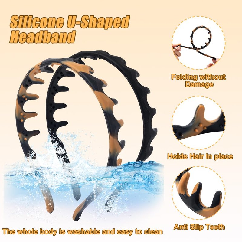 Fodeuxp Silicone U Shape Fashion Tooth Hair Comb Headband, 2025 New Zig Zag High Cranium Head Bands for Women's Hair Non Slip, Reversible Korean Headbands with Teeth (Amber, 1 Count (Pack of 1))