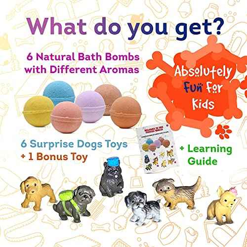Organic Little Puppy Bath Bombs for Kids with Dog Toys Surprise Inside - Natural and Safe Bubble Bombs with Essential Oils - Bath Bombs Toys Inside ? Great Gift Set for Boys and Girls Handmade in USA