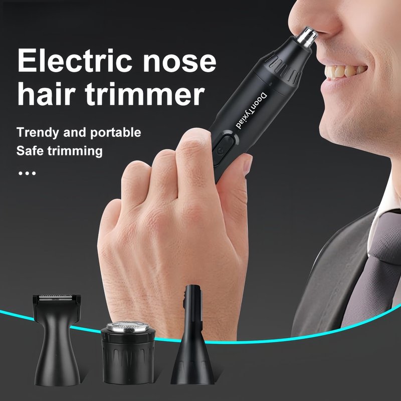 Rechargeable Ear and Nose Hair Trimmer, 4-in-1 Professional Painless Eyebrow & Facial Hair Trimmer for Men Women, Powerful Motor and Dual-Edge Blades for Smoother Cutting Black(Black 4-in-1)