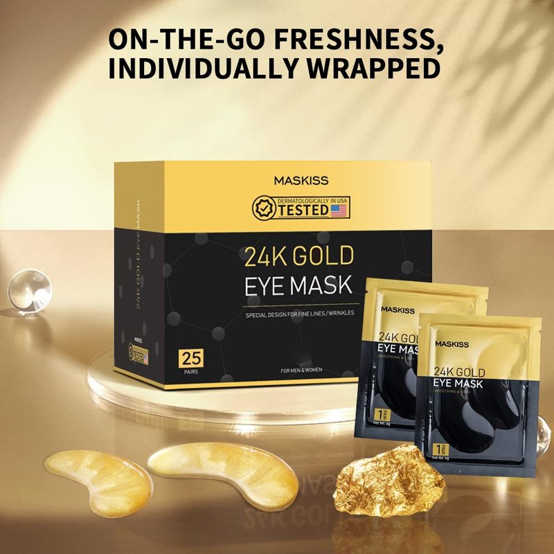 Maskiss 24K Gold Under Eye Patches - Collagen Eye Masks for Dark Circles & Puffiness (25 Pairs)