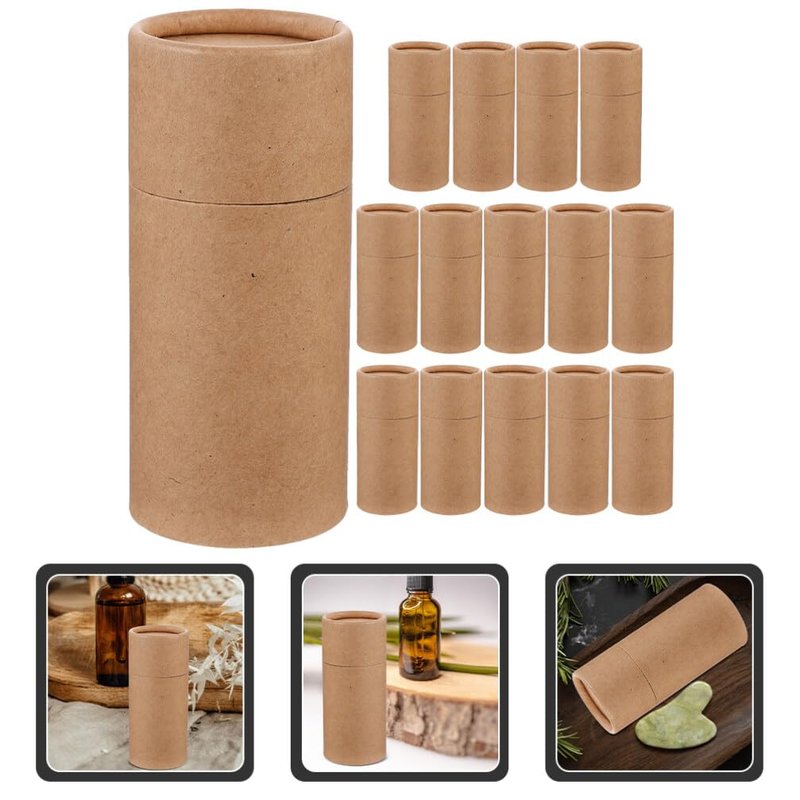 Healvian 15Pcs Round Kraft Gift Boxes 4.21X1.69 Inch Packaging Tubes with Lids for Essential Oil Bottle Wrapping Tea Leaf Jar Storage Multipurpose Paper Gift Containers