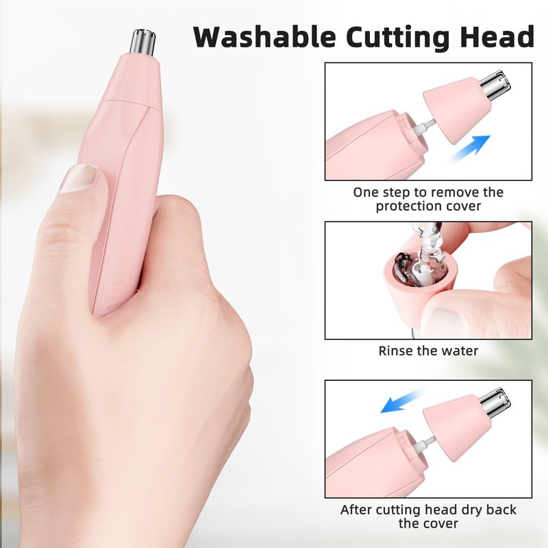 Setonia Ear and Nose Hair Trimmer for Men Women, Eyebrow and Facial Hair Trimmer with Powerful Motor and Dual-Edge Blades Rechargeable Painless 2 in 1 Metal Trimming Tool (Light Pink)