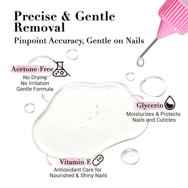 GLAMERMAID 50 ml Pinpoint Nail Glue Remover for Press on Nails Non-Acetone with 3 Orangewood Sticks, Multifunctional Gentle Glue Remover for Nails Tips Acrylic Nails Fake Nails