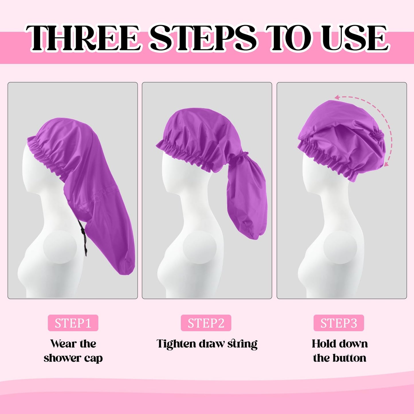 2 Pcs Large Shower Cap for Braids, Extra Long Shower Cap for Women Long Hair & Locs, Waterproof Hair Bonnets for Dreadlocks Drawstring Bath Caps for Women & Men (Blue, Purple)