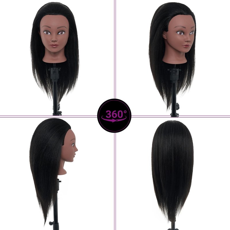 100% Mannequin Head Human Hair,18" Real Hair Mannequin Head,Cosmetology Manikin Doll Head for Hair Styling,Practice Dying, Braiding Curling Training Head with Table Clamp,Black