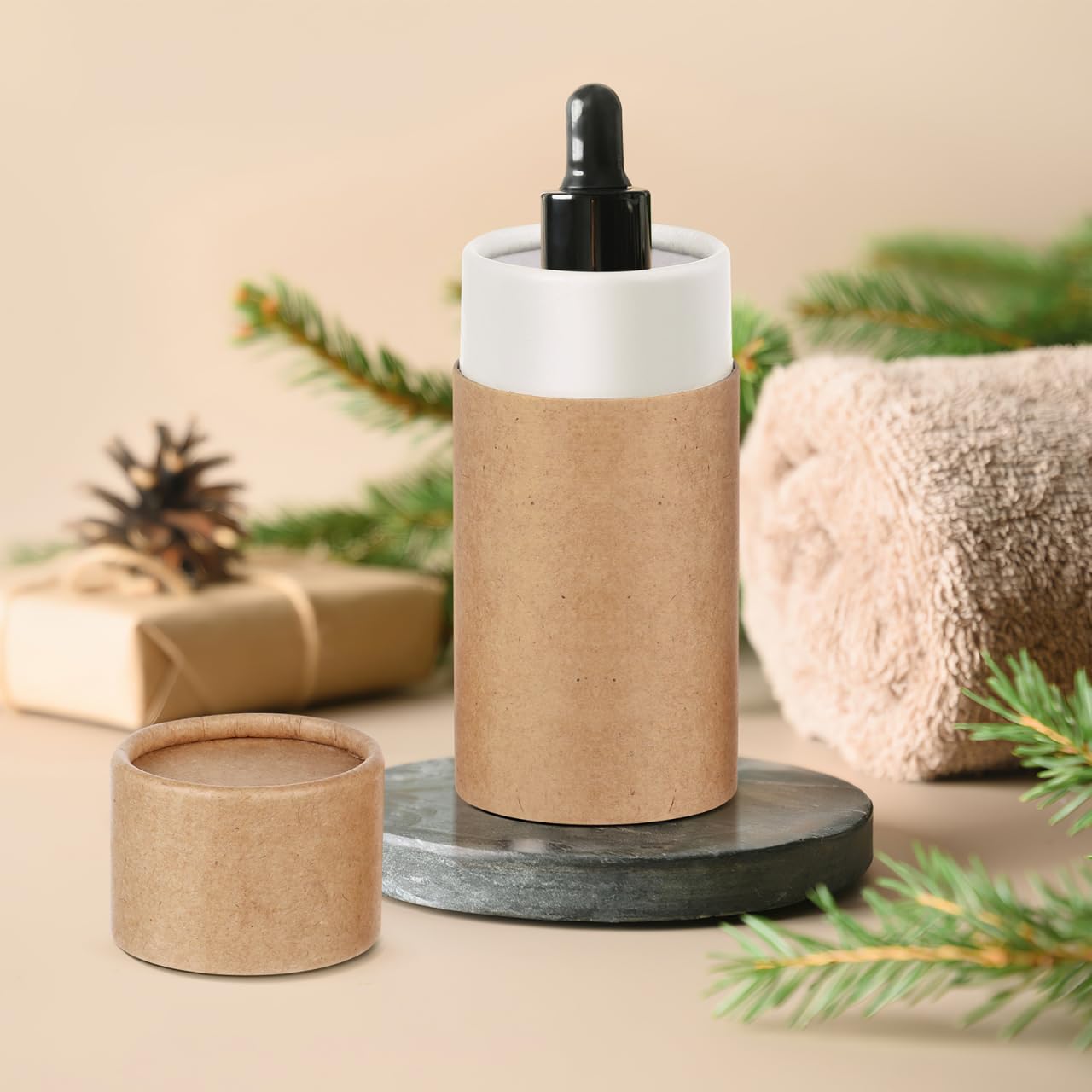 Hemoton Kraft Paper Cylinder Gift Boxes 30-Pack 4.48X6.02X2.00In Eco-Friendly Paper Packaging for Essential Oil Bottles Tea Storage and Small Craft Items