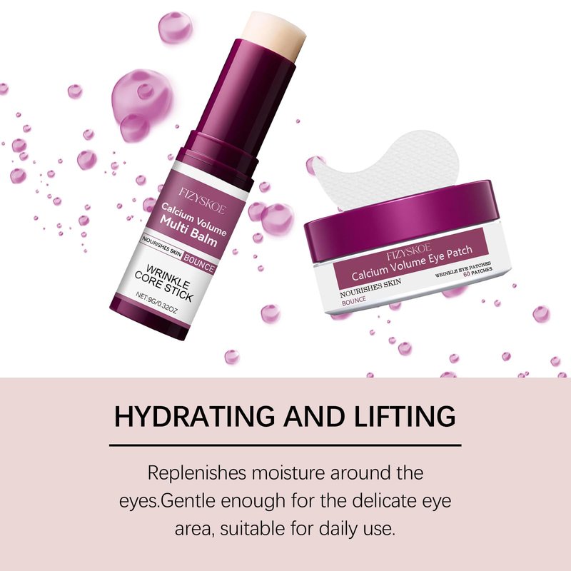 FIZYSKOE Eye Care Duo Set, Calcium Multi Balm Stick & Hydrogel Under Eye Patches 60ea (30 Pairs),Hydrating, Firming Skin, for Eye Treatment Skin Care Set (Balm Stick + Eye Patches)