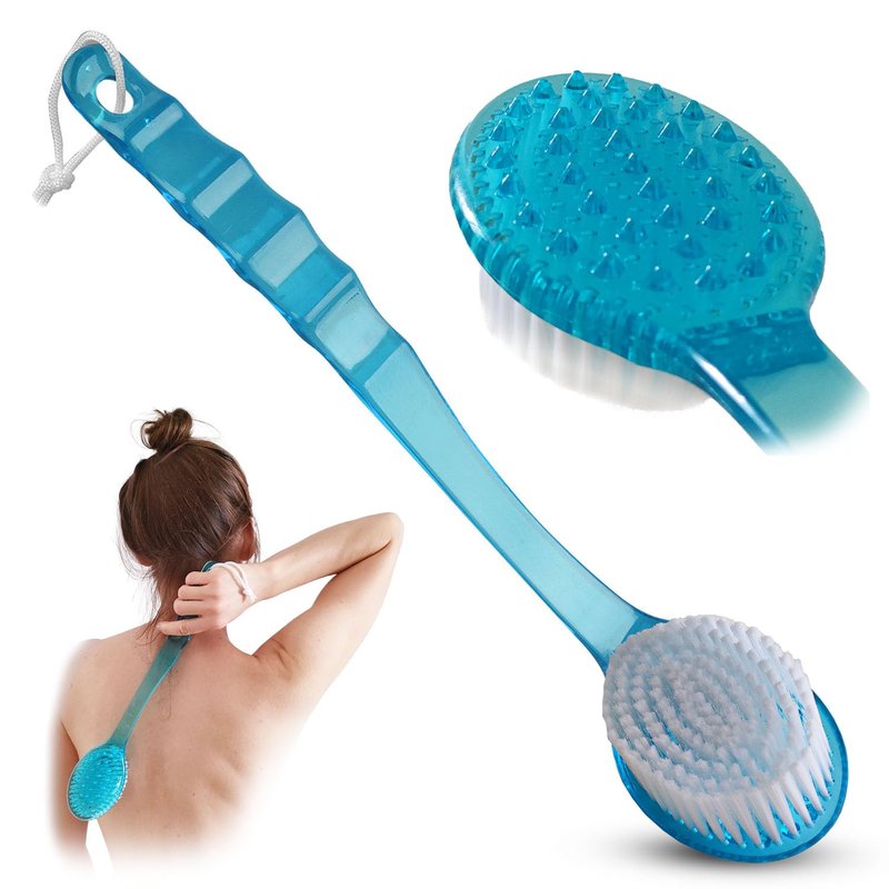 2 Pack Bath Body Brush Long Handle Back Shower Brush Exfoliating Back, Body, and Feet Scrubber Soft Nylon Bristles (Blue & Green)
