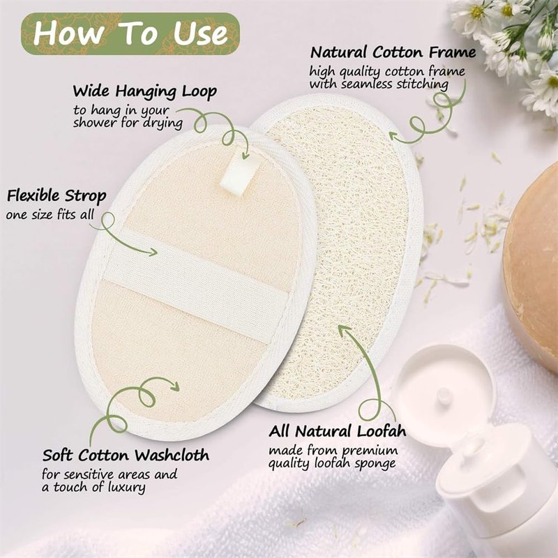 2-Pack Exfoliating Body Scrubber Loofah Sponge,Loofah Sponge Exfoliating Body Scrubber - Natural Luffa & Terry Cloth, Body Scrubbers for Men and Women,Perfect for Bath Spa and Shower