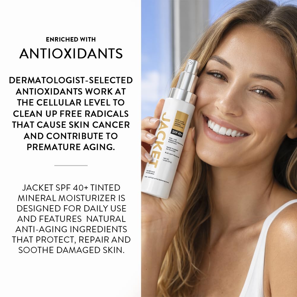 SPF 40+ Anti-Aging Tinted Mineral Moisturizer for Face, Broad Spectrum Sunscreen with Matte Finish, Lightweight Water-Resistant Daily UV Protection, Blue Light Defense, Hydrating Skin-Perfecting Tint