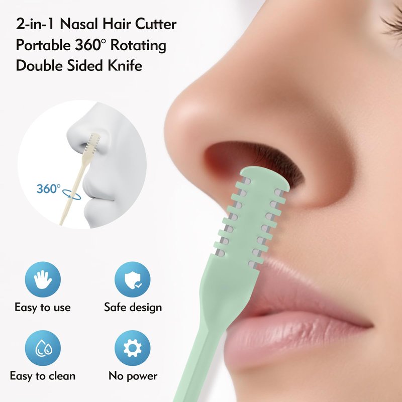 CNDNO 5Pcs 2-in-1 Nasal Hair Cutter, Double Sided Nose Hair Cutter, Portable 360° Rotating Manual Nose Hair Trimmer for Men and Women, Colorful