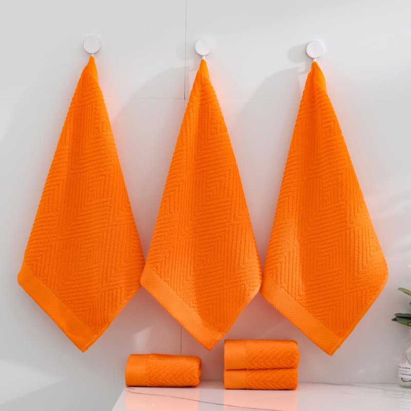sense gnosis Super Soft Orange Washcloths Terry Striped Weave Pattern Ultra Absorbent 100% Cotton Washcloth for Home Bathroom Kitchen 13 X 13 Inch, 6 Pieces