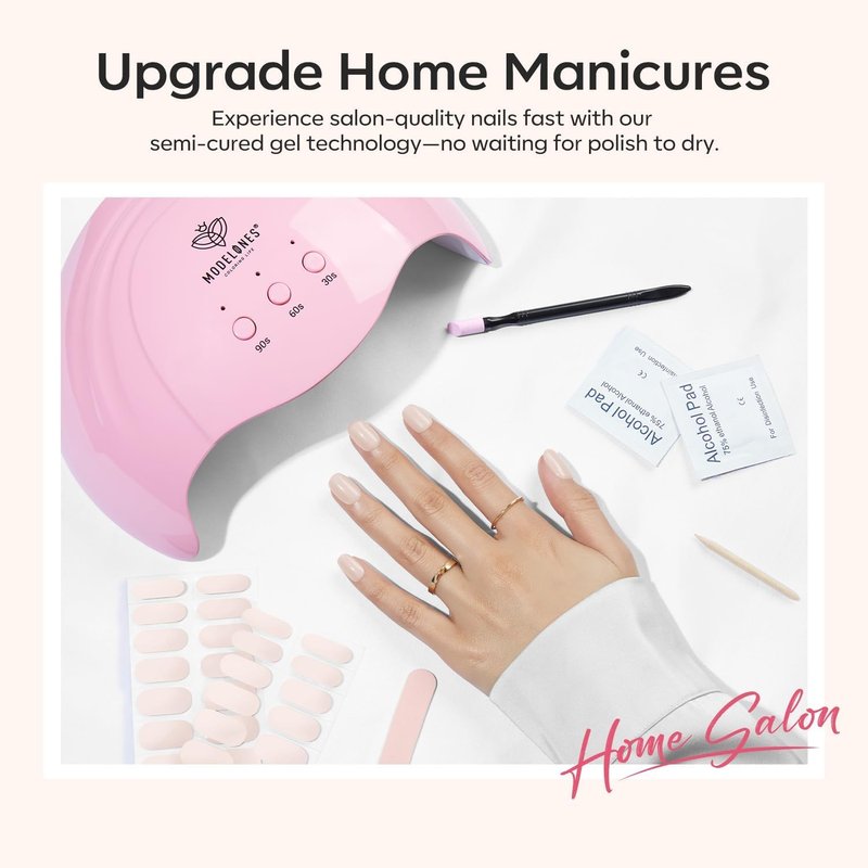Modelones Semi Cured Gel Nail Strips - 32 Pcs Transparent Crystal Clear Stickers | Ultra-Glossy & Long Lasting DIY Nail Wraps