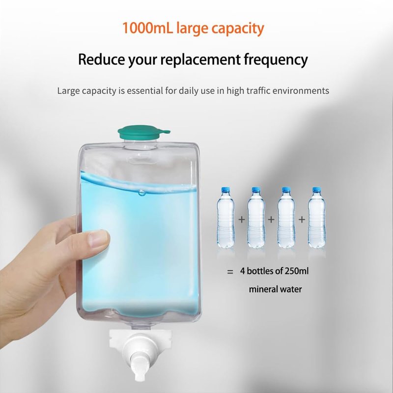 Foaming Hand Soap Dispenser, 35oz (1000ml) Manual Refillable Wall Mount Soap Dispenser, Durable ABS Plastic, for Commercial/Home/Bathroom/Kitchen, Semi-Transparent Black, CHUANGDIAN