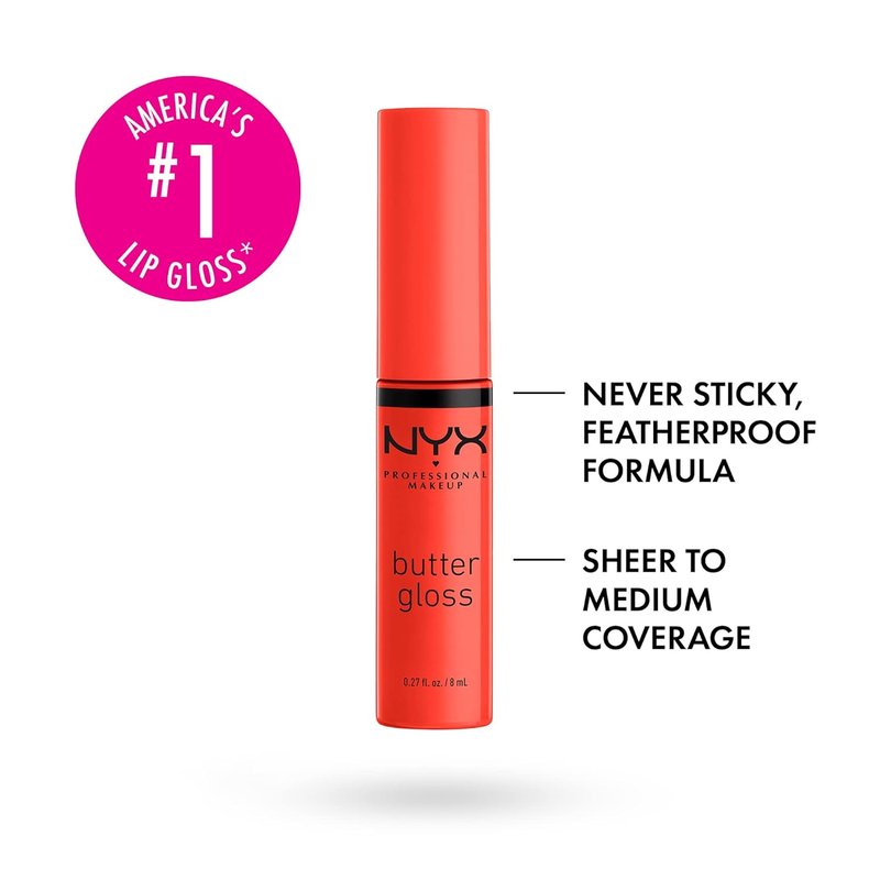 NYX PROFESSIONAL MAKEUP Butter Gloss - Non-Sticky Orange Lip Gloss | Orangesicle (Pack of 2)