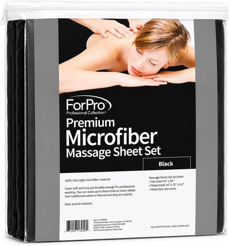 ForPro Professional Collection Microfiber Massage Sheet Set - Ultra-Light, Stain & Wrinkle-Resistant, Black | 3-Piece Set