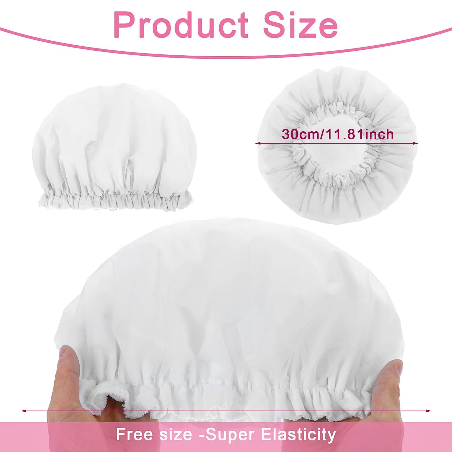 JIYIN Reusable Shower Caps for Women, Terry Cloth Lined Shower Cap Double Layer Reusable Bath Cap Waterproof Elastic Band Hair Cap for All Hair Lengths for Women Spa Home Salon Use(White)