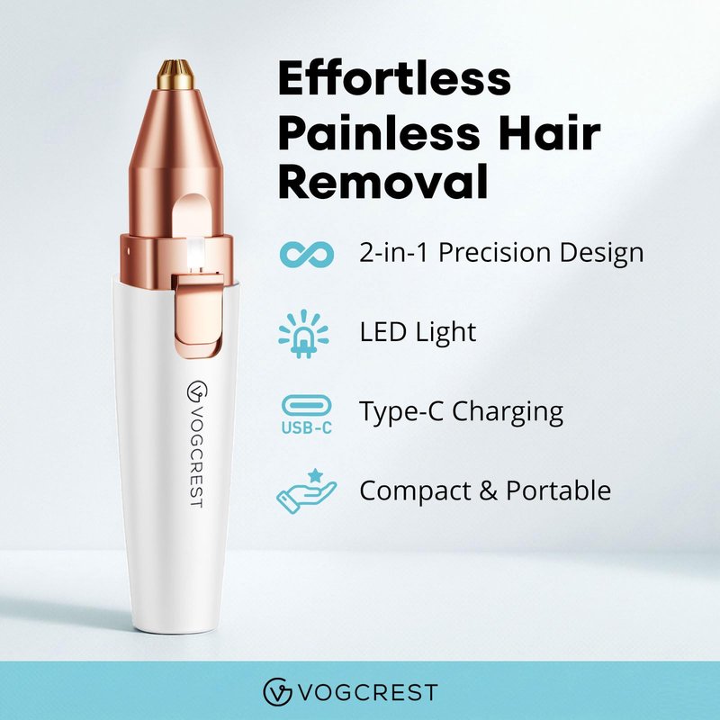 Rechargeable Eyebrow and Facial Hair Remover for Women - 2 in 1 Razor with Built-in LED Light for Painless Hair Removal