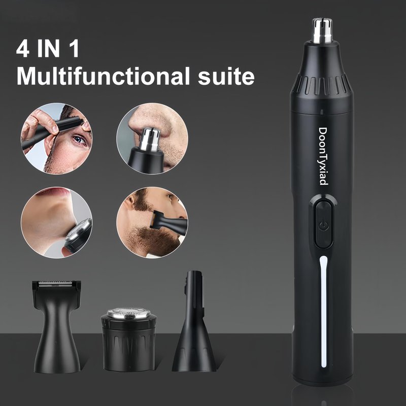 Rechargeable Ear and Nose Hair Trimmer, 4-in-1 Professional Painless Eyebrow & Facial Hair Trimmer for Men Women, Powerful Motor and Dual-Edge Blades for Smoother Cutting Black(Black 4-in-1)