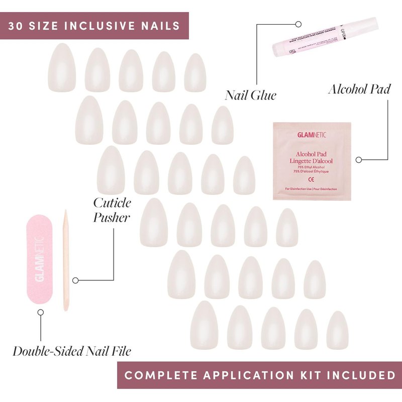 Glamnetic Press On Nails - Hailey | Glossy, Semi-Transparent, Short Almond Fake Nails, Salon Quality | 15 Sizes - 30 Nail Kit with Glue