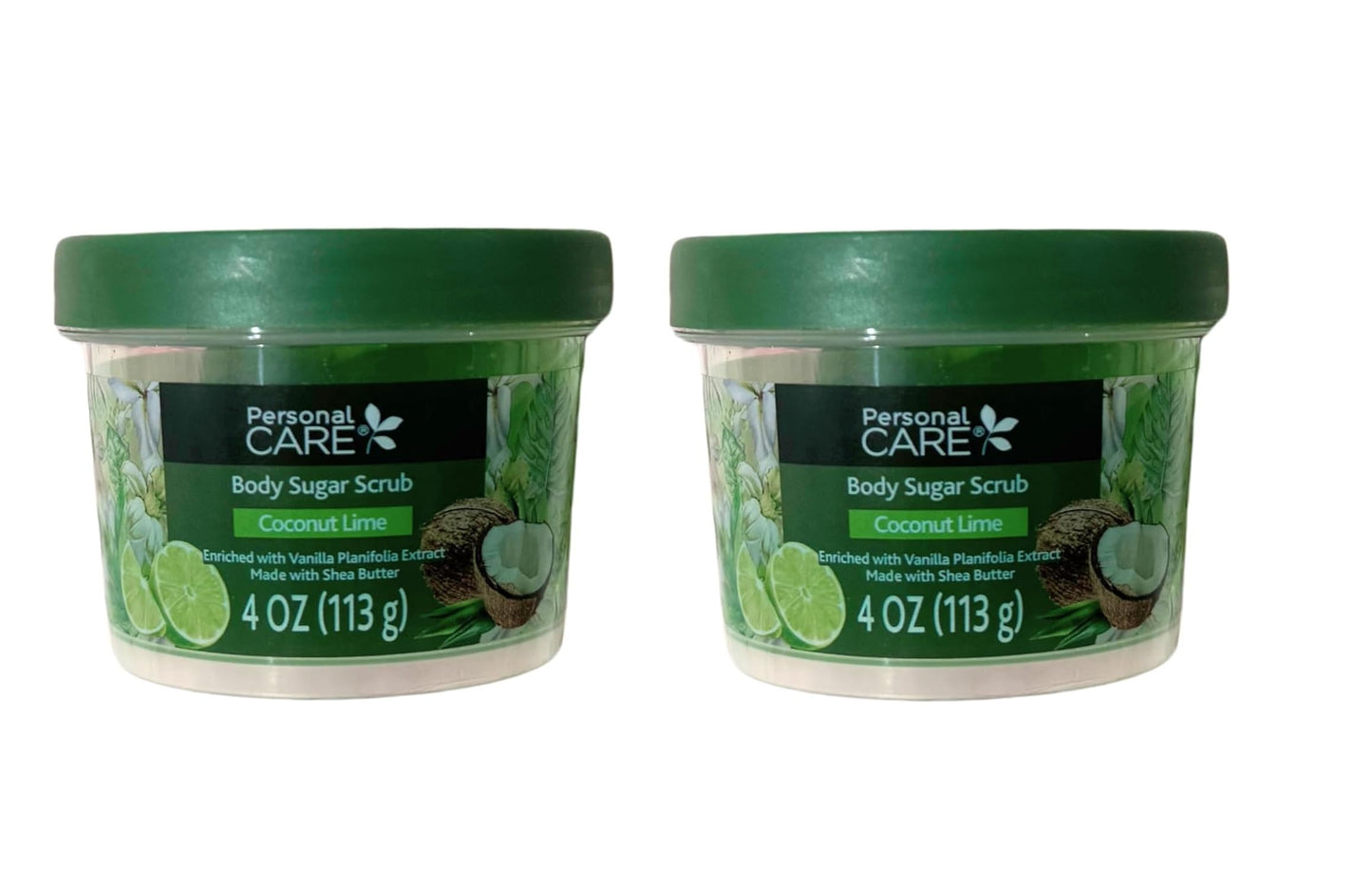 Coconut Lime Body Sugar Scrub with Shea Butter, 4 oz Jars, 2 Pack