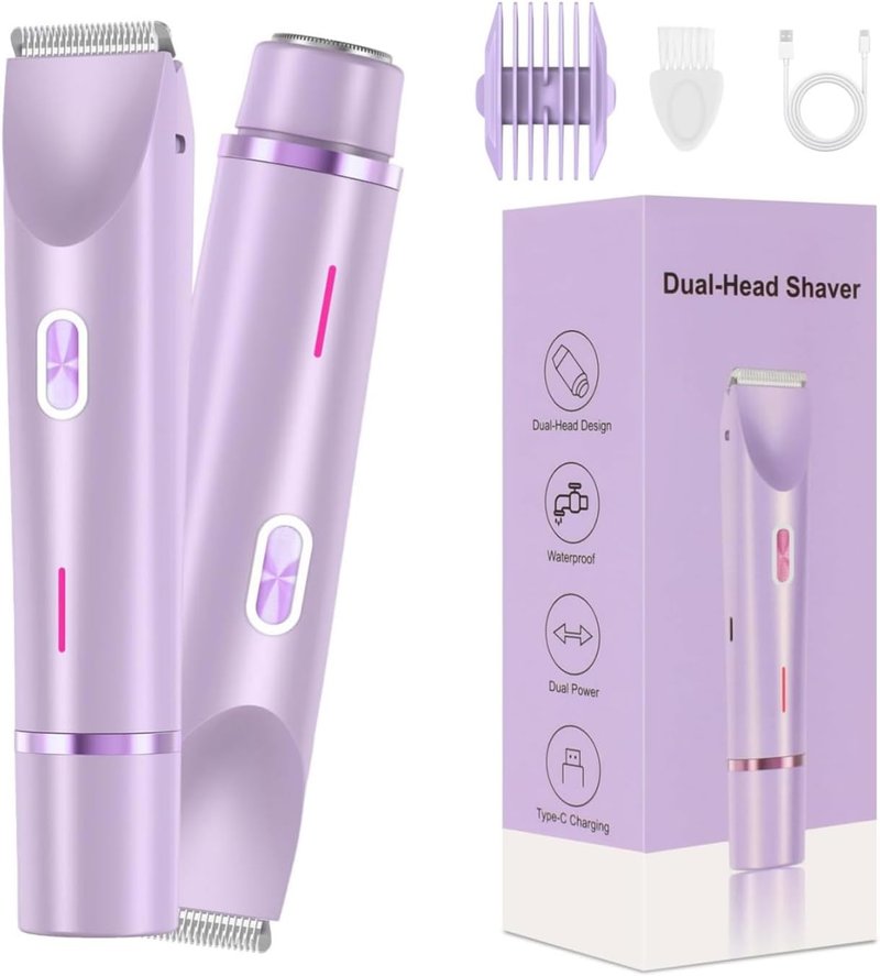 Skiennix Bikini Trimmer - 2-in-1 Cordless & Waterproof Shaver for Women | Painless Hair Removal, Purple