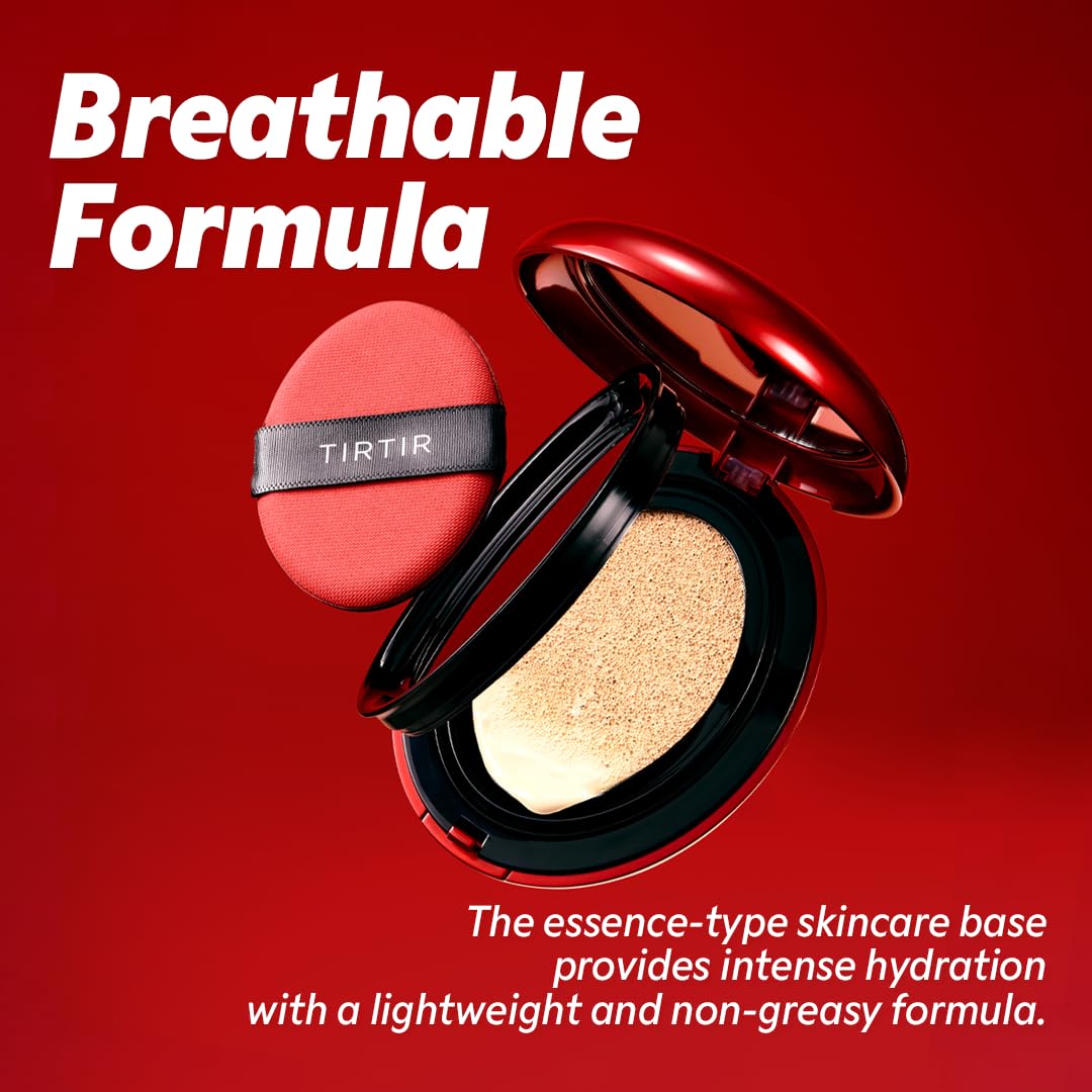 [*Mini Size*] TIRTIR Mask Fit Red Cushion Foundation | Full coverage, Weightless, Skin fit, Satin Glow Finish, Korean Makeup BB Foundation, beauty, Tattoo cover up, Buildable (#21N Ivory, 0.15 Fl Oz)