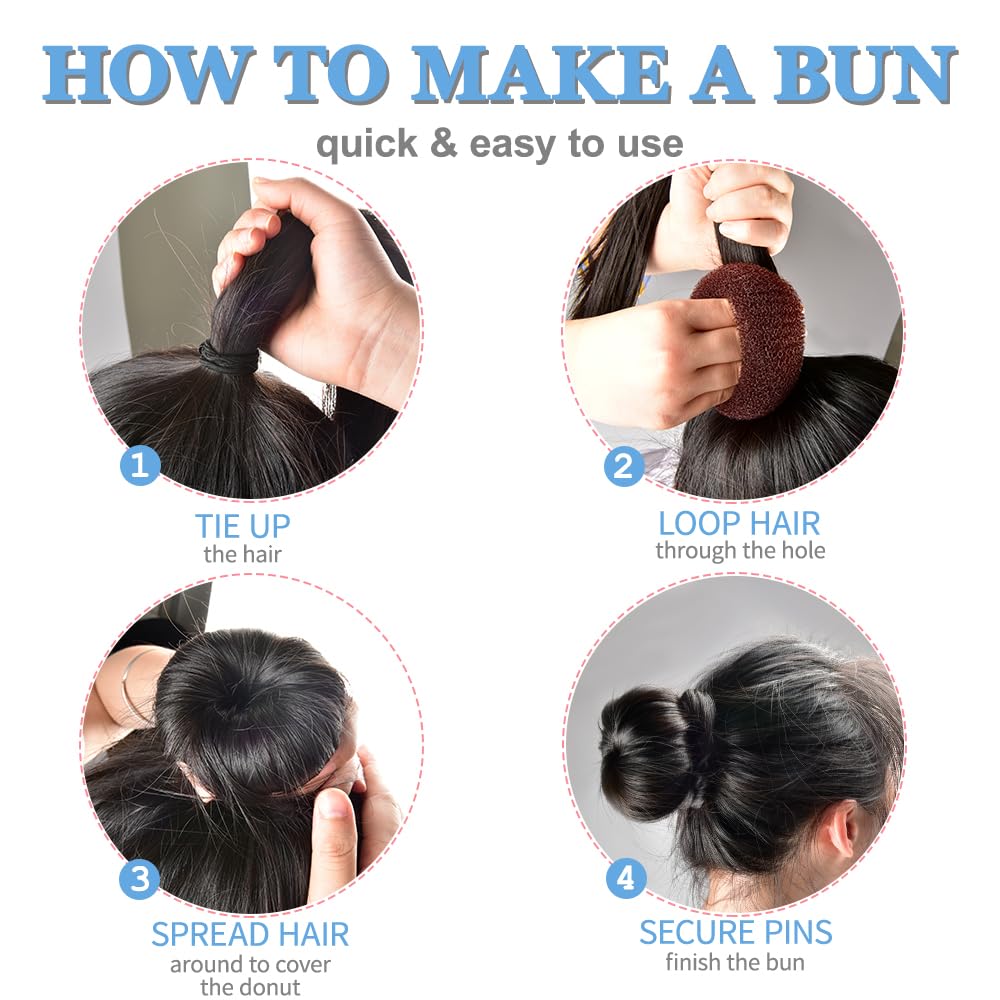 TsMADDTs Donut Hair Bun Maker, 3 pcs Dark Brown Ring Style Bun Maker with 20 pcs U Shaped Hair Pins for Women Dance