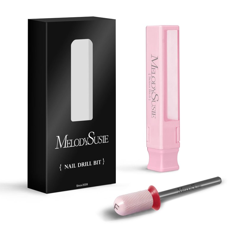 MelodySusie Ceramic Nail Drill Bit, 3/32'' Smooth Round Top Large Barrel Bits, Suitable for Manicure Pedicure Cuticle Gel Polishing, Beginners Bits, Pink, Series Bit-S, Fine