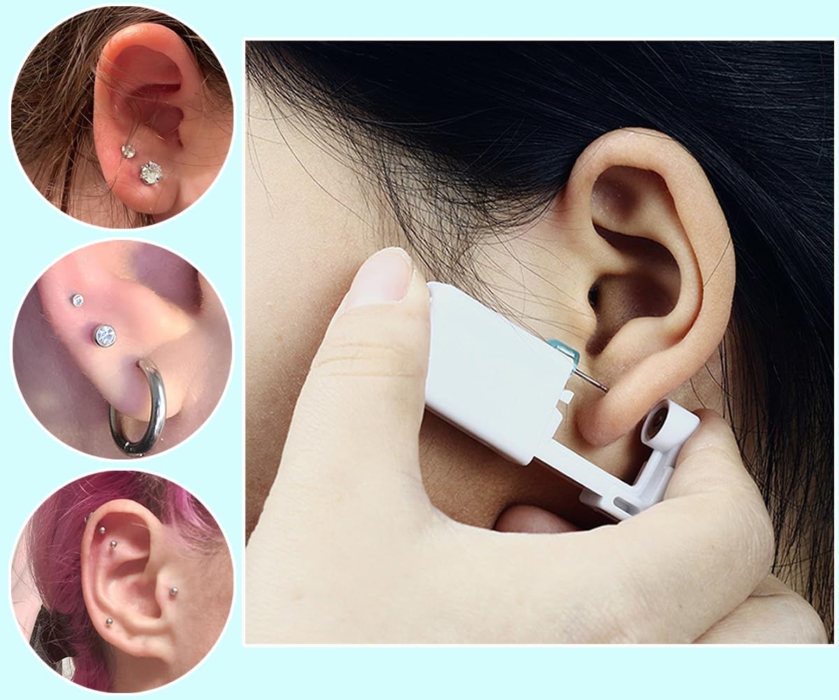 VitaCool Ear Piercing Kit Disposable Ear Cartilage Piercing Gun Kit with Sterile 4mm CZ Ball Studs Easy and Safe Earring Self for Yourself Use at Home(Silver Mixed Patterns 4mm)
