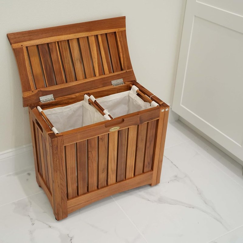 DecoTeak Solid Hamper in Natural Teak, Solid Bench in Natural Teak, 23 inch W x 12.5 inch D x 18.5 inch H