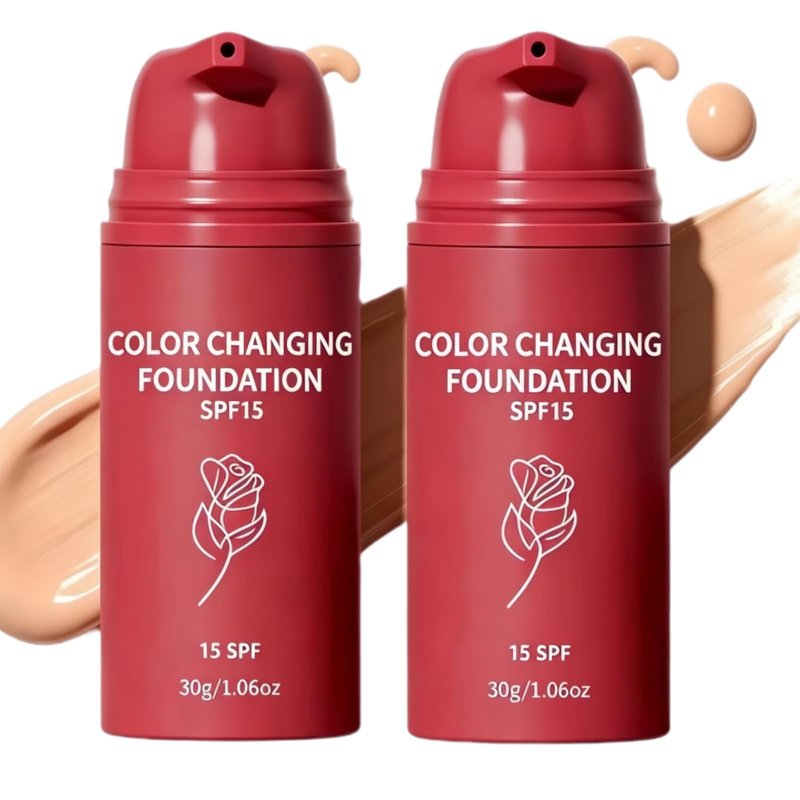 2PCS Color Changing Foundation, Skin Tone Adapting Liquid Foundation for Women, Skin Tone Adapting Liquid Foundation for Natural Finish, Blurs Imperfections & Fine Lines, SPF 15, 1 Fl Oz