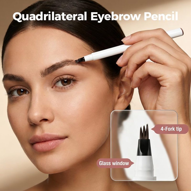 Microblading Eyebrow Pen, 2026 New 4-Tip 3D Eyebrow Pencil, Waterproof Long-Lasting Fine Stroke Contouring Pen, Natural Microblading Brow Pen for Daily Makeup (Dark Brown)