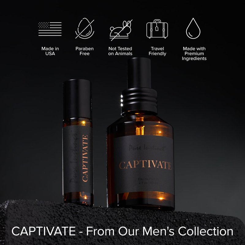 Pure Instinct CAPTIVATE The Original Pheromone Infused Essential Oil Perfume Cologne - Men's Collection - TSA Ready (Roll On Bottle 0.34 Fl. Oz./10.2mL)