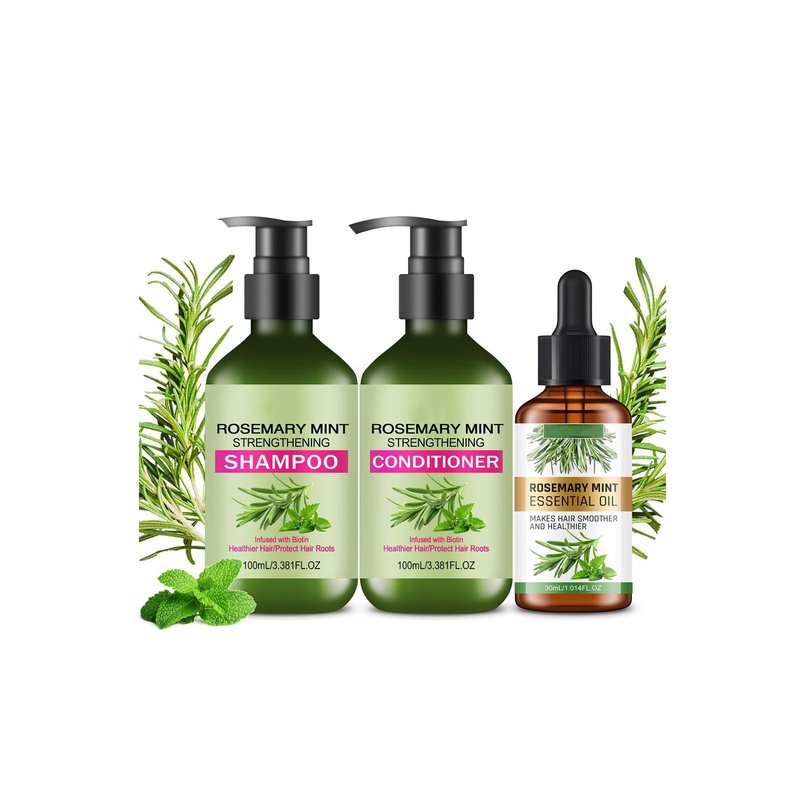 Rosemary Mint Strengthening Shampoo and Conditioner with Hair Oil, Rosemary Hair Treatment Set For Strengthens Hair, Nourish & Smooth for Thin Hair, Reduce Frizz and Hair Loss, Add Shine