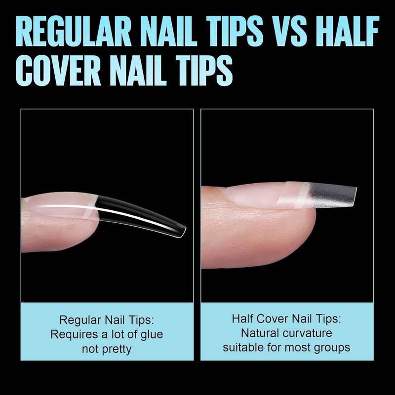 Short Coffin Nail Tips - 510Pcs Acrylic Half Cover | 12 Sizes, Matte Gel for Beginners & Pros