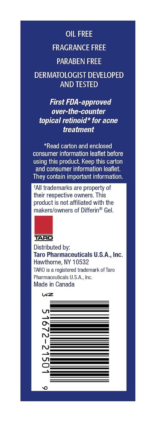 TARO Adapalene 0.1% USP Gel, Paraben Free, Retinoid Acne-Prone Facial Treatment for Sensitive Skin, Prescription Strenght (0.5)