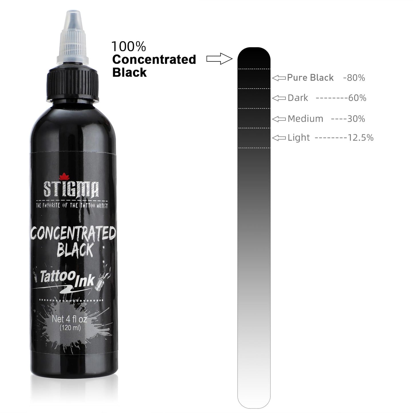 STIGMA Tattoo Ink Black 4 OZ 120ml Lining, USA Standard Tattoo Pigment Concentrated Color Evenly Vibrant and Bright