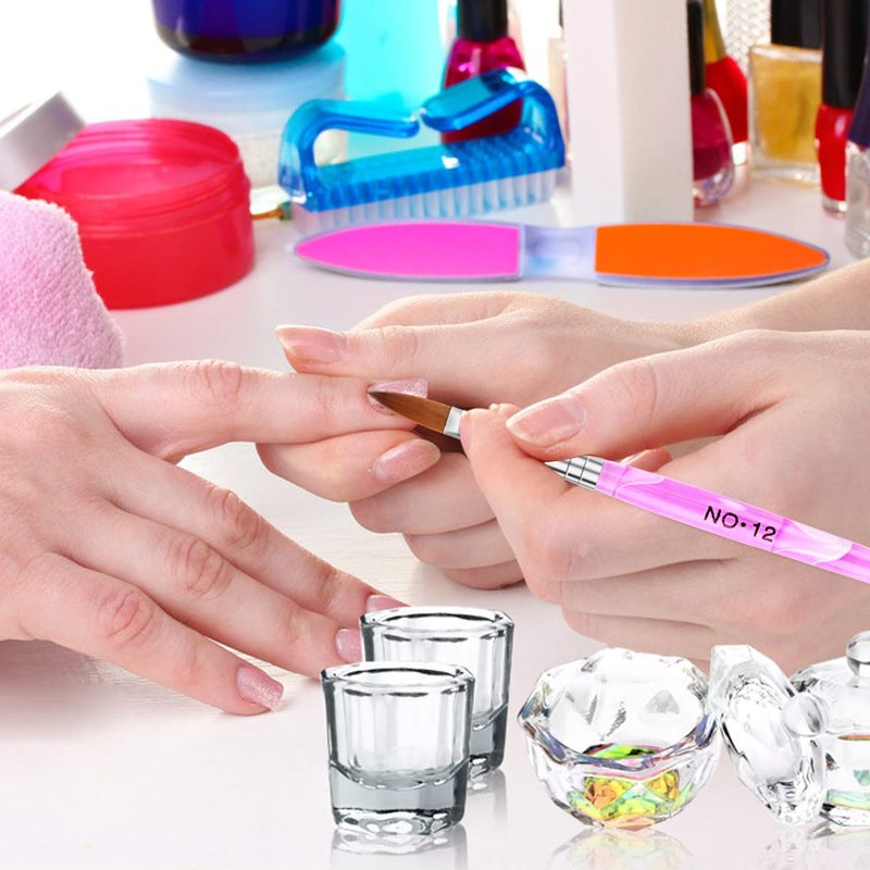 Acrylic Nail Brush Dappen Dish Set - 6PCS Nail Art Pens & 4PCS Crystal Dappen Dishes | Manicure Bowl for Acrylic Liquid