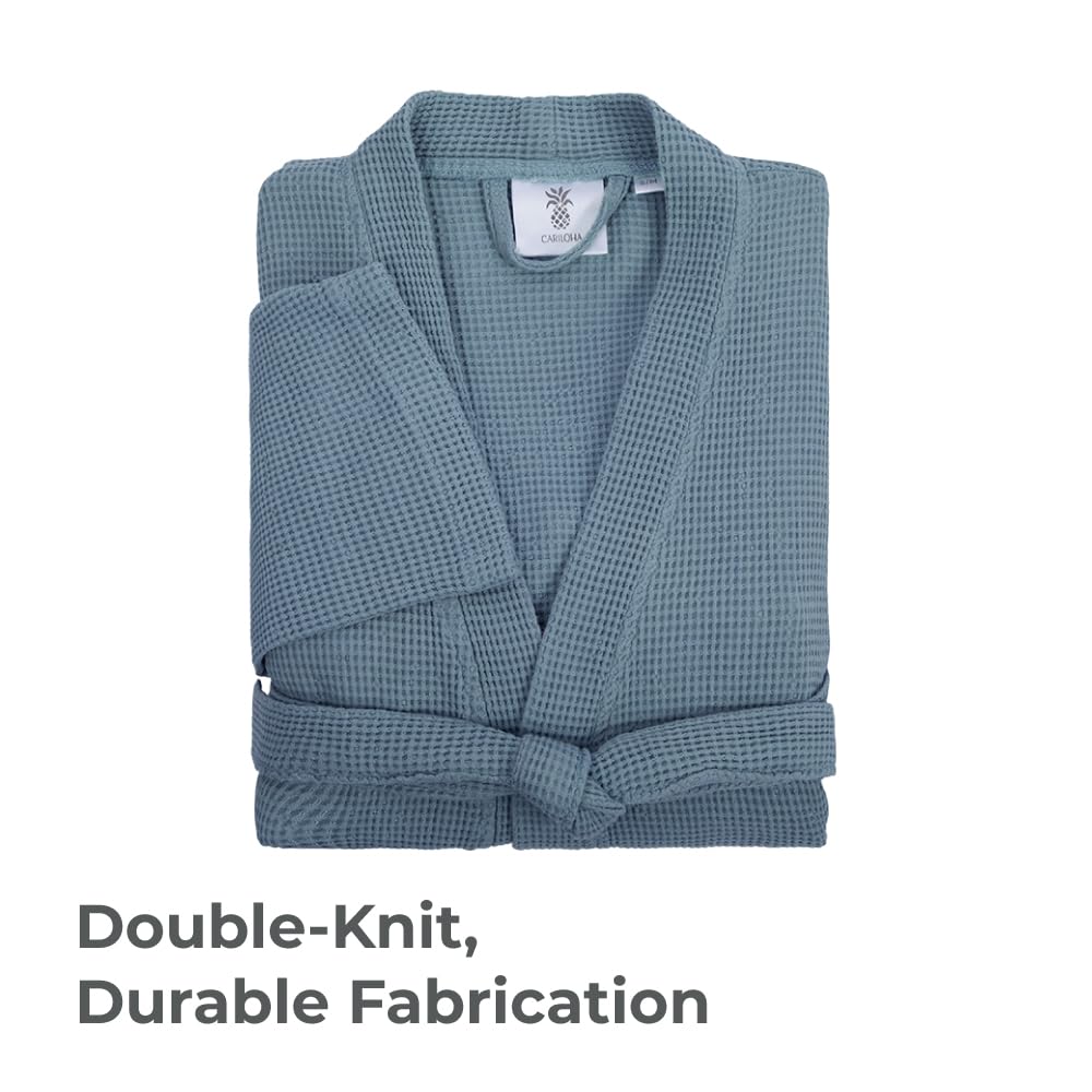 Cariloha Bamboo Viscose Waffle Knit Bath Robe for Women and Men with Lightweight Turkish Cotton - Breathable Moisture-Wicking Bathrobe with Pockets - Unisex Large/Extra Large - Marine Blue