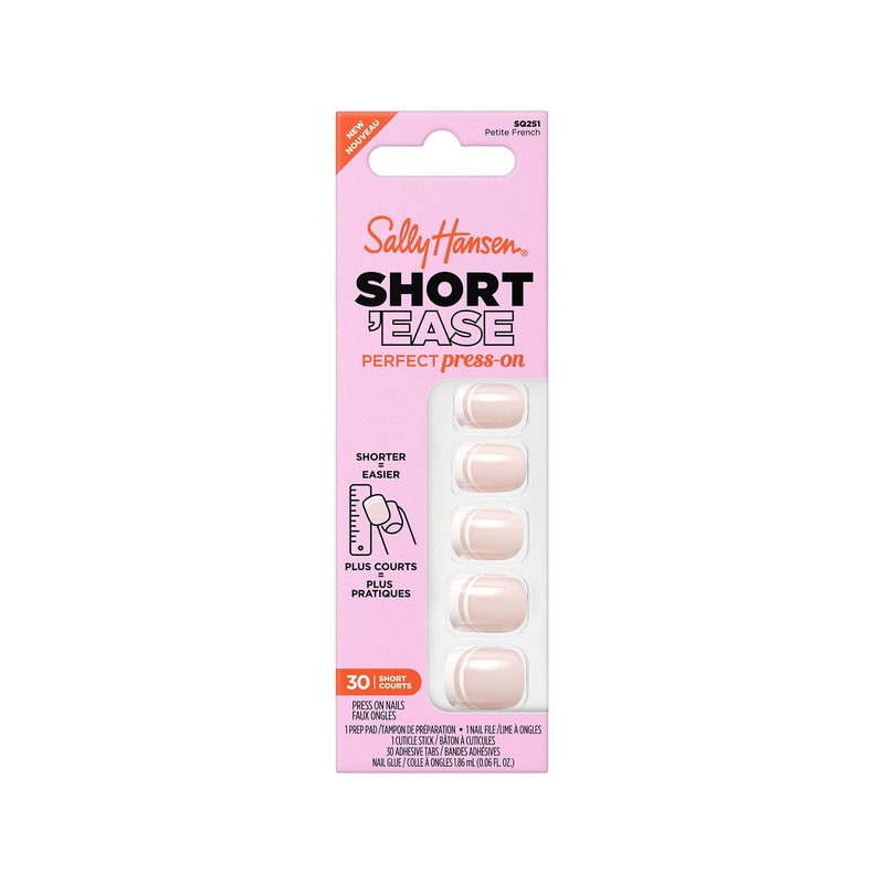 Sally Hansen Salon Effects Perfect Press-On Short'Ease Nails | Square Shape | Easy to Apply, Non-Damaging, Natural Look Vitamin E & B5 | 30 Nails, Nail Glue, Adhesive Tabs, File| Petite French