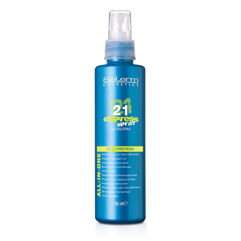 SALERM - Leave-In Mask 21 Express Spray - 190 ml - with Silk Protein - Repairs Damaged Hair - Hydrates Hair - with Heat Protector for Hair - Frizz Control